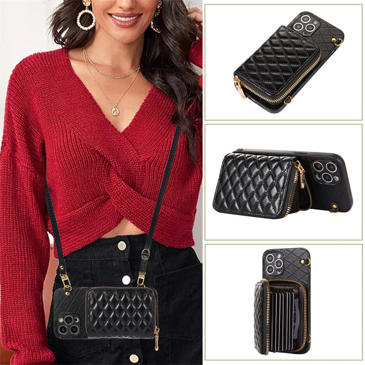 Litchi Pattern Card Case Envelope Crossbody with Long Shoelace in Multiple Colors - Teleplus Bag litchi pattern card