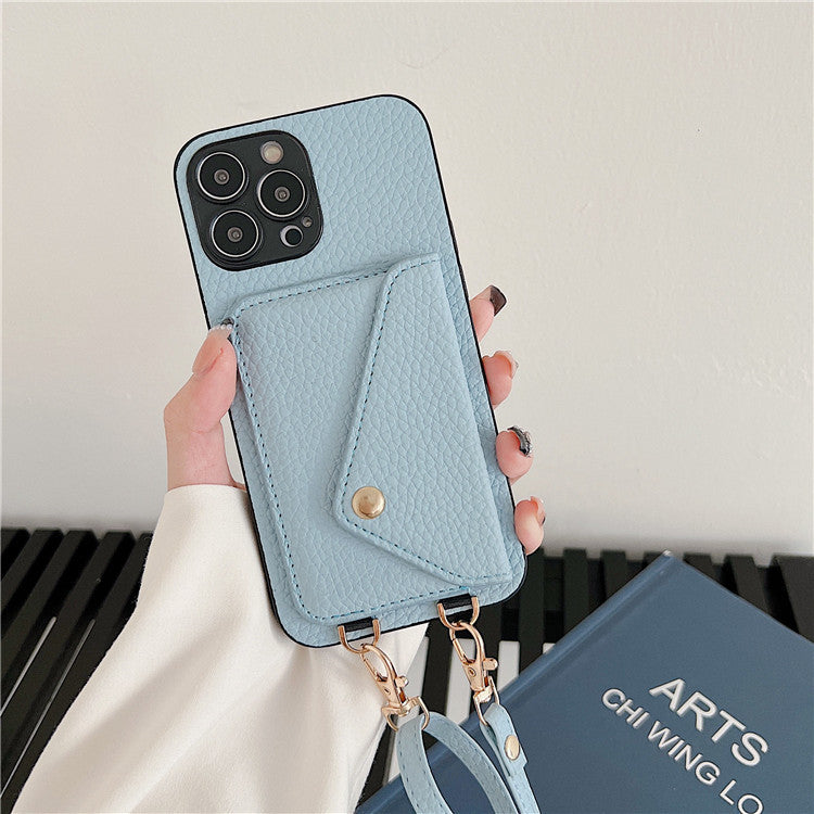 Litchi Pattern Card Case Envelope Crossbody with Long Shoelace in Multiple Colors - Teleplus Bag litchi pattern card