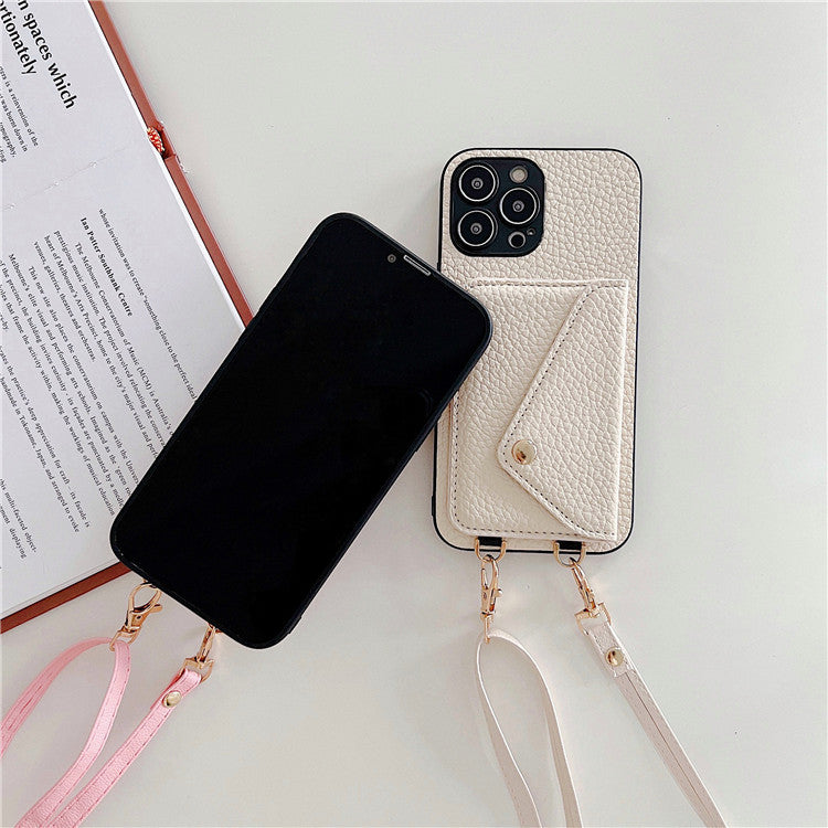 Litchi Pattern Card Case Envelope Crossbody with Long Shoelace in Multiple Colors - Teleplus Bag litchi pattern card