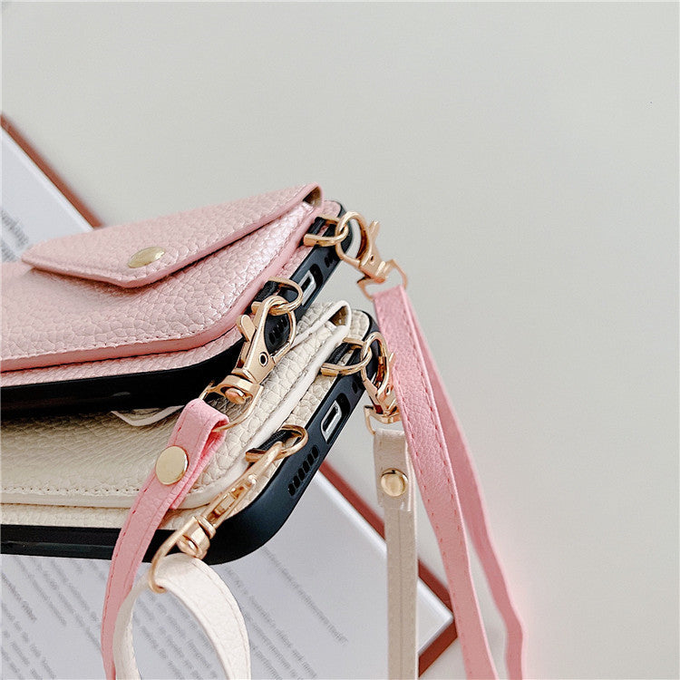 Litchi Pattern Card Case Envelope Crossbody with Long Shoelace in Multiple Colors - Teleplus Bag litchi pattern card
