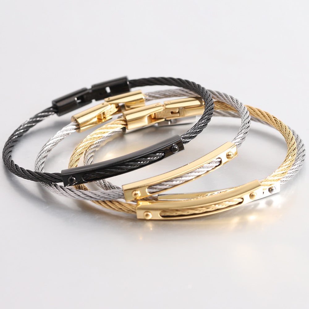 Long All-match Titanium Steel Cable Fashion Steel Wire Openable Bracelet - Long All-match Titanium Steel Wire Openable