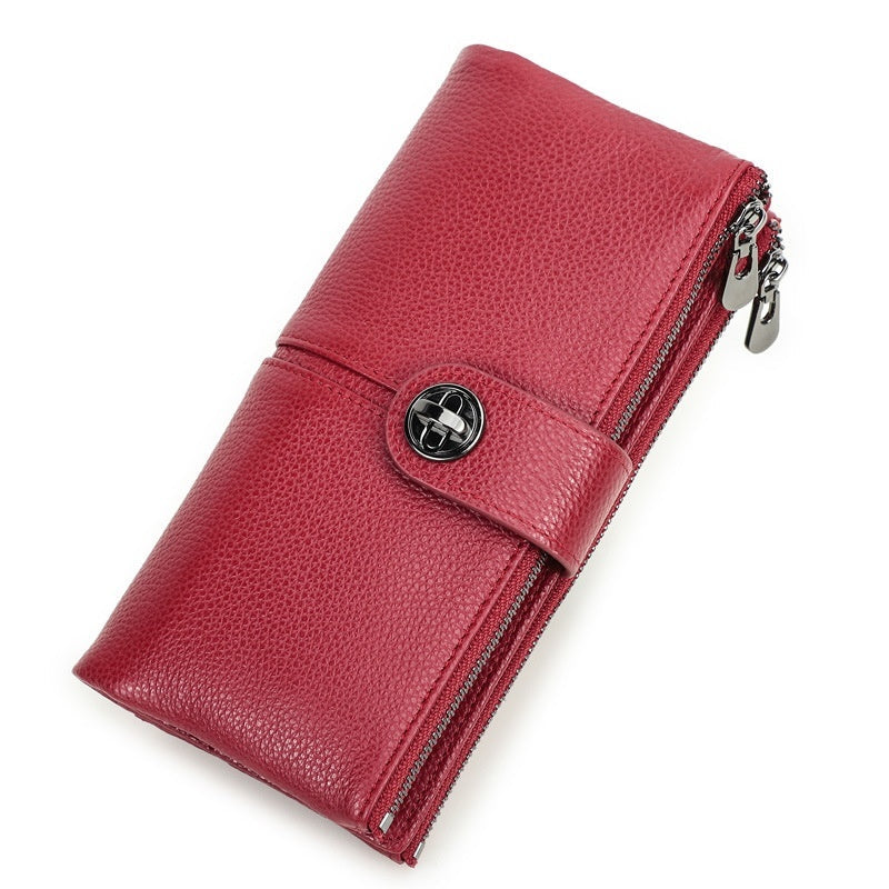 Long Buckle Cowhide Wallet with Colorful Lining and Genuine Leather Design - for the Style Savvy Thief long buckle