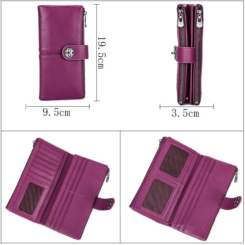 Long Buckle Cowhide Wallet with Colorful Lining and Genuine Leather Design - for the Style Savvy Thief long buckle