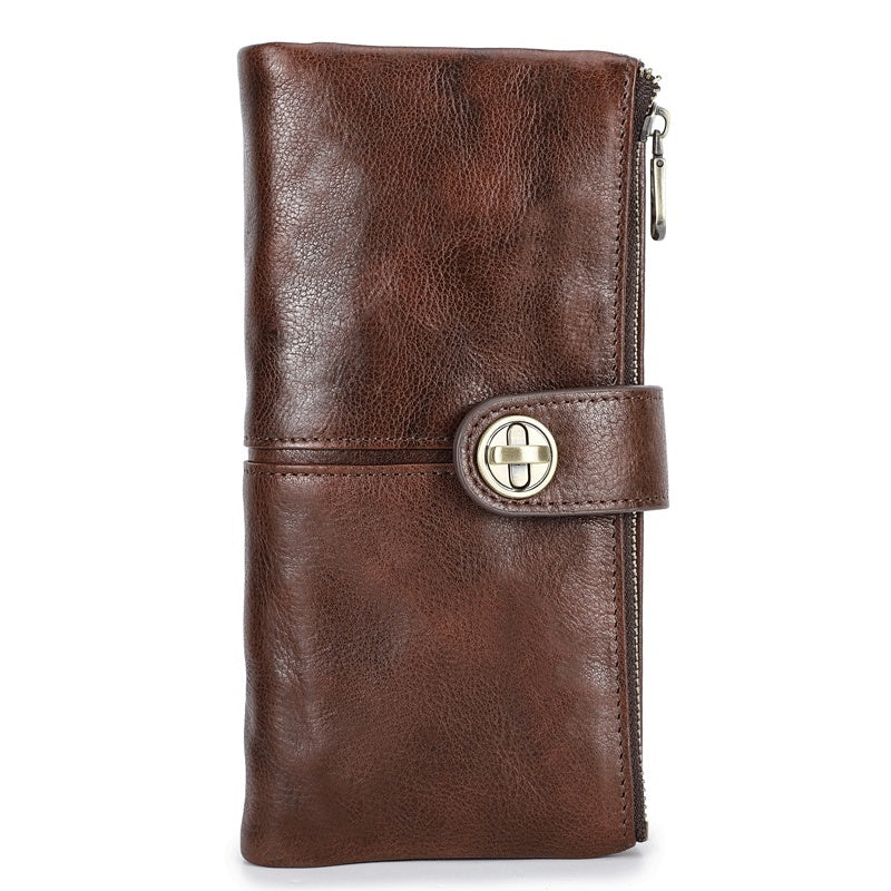 Long Buckle Cowhide Wallet with Colorful Lining and Genuine Leather Design - for the Style Savvy Thief long buckle