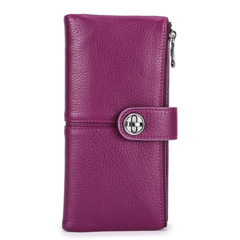 Long Buckle Cowhide Wallet with Colorful Lining and Genuine Leather Design - for the Style Savvy Thief long buckle