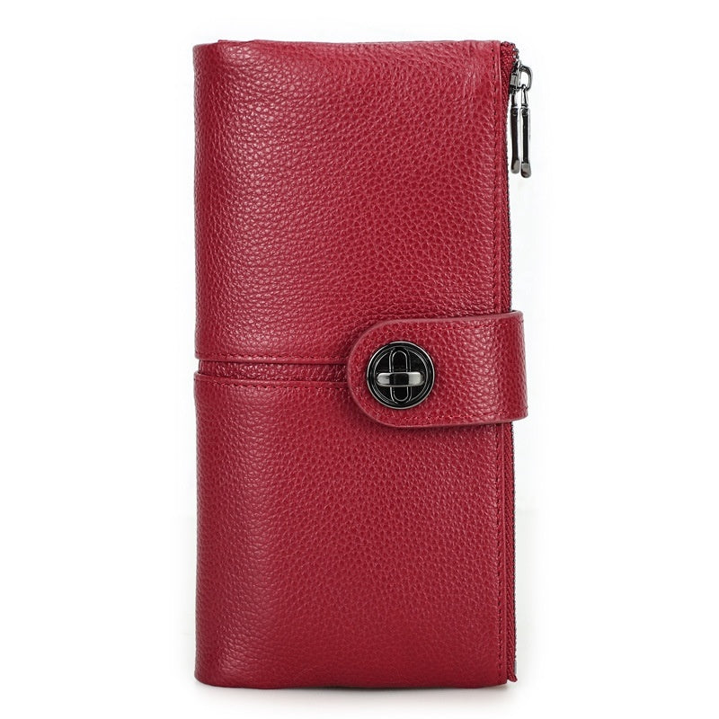 Long Buckle Cowhide Wallet with Colorful Lining and Genuine Leather Design - for the Style Savvy Thief long buckle