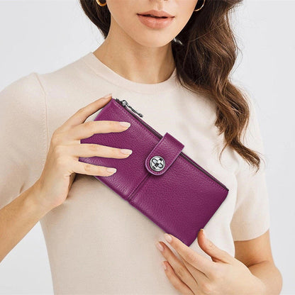 Long Buckle Cowhide Wallet with Colorful Lining and Genuine Leather Design - for the Style Savvy Thief long buckle