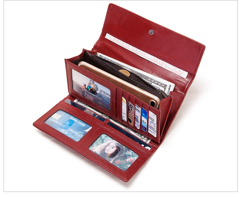 Long Cowhide Leather Wallet for Men in Red Black Green Blue United States - Handbag Lady Bosses with Style united