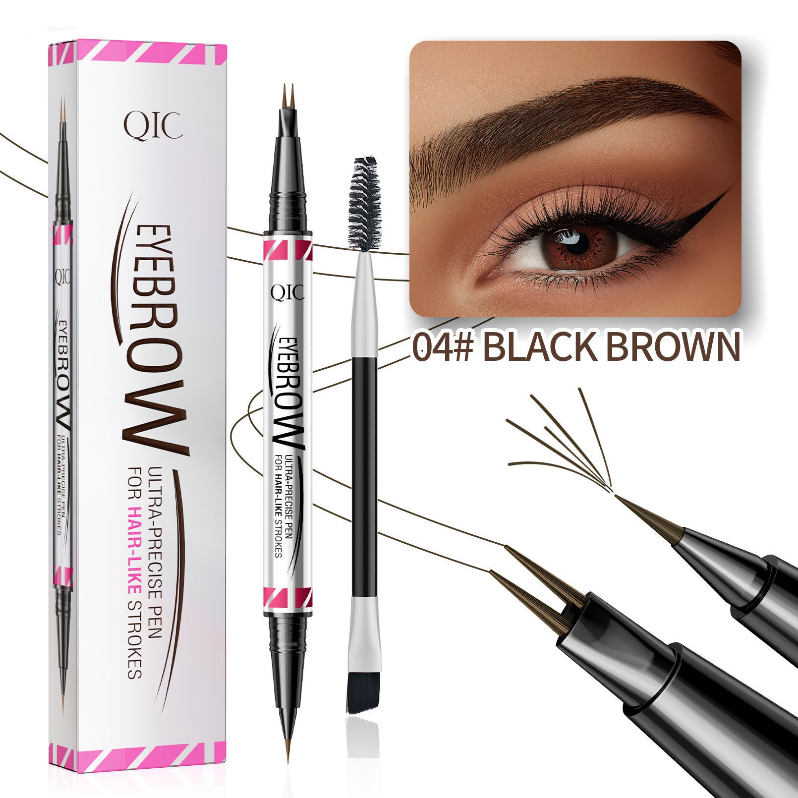 Long Lasting Fadeless Two-Fork Eyebrow Pencil in Multiple Shades - Teleplus sweat-proof long lasting fadeless two-fork