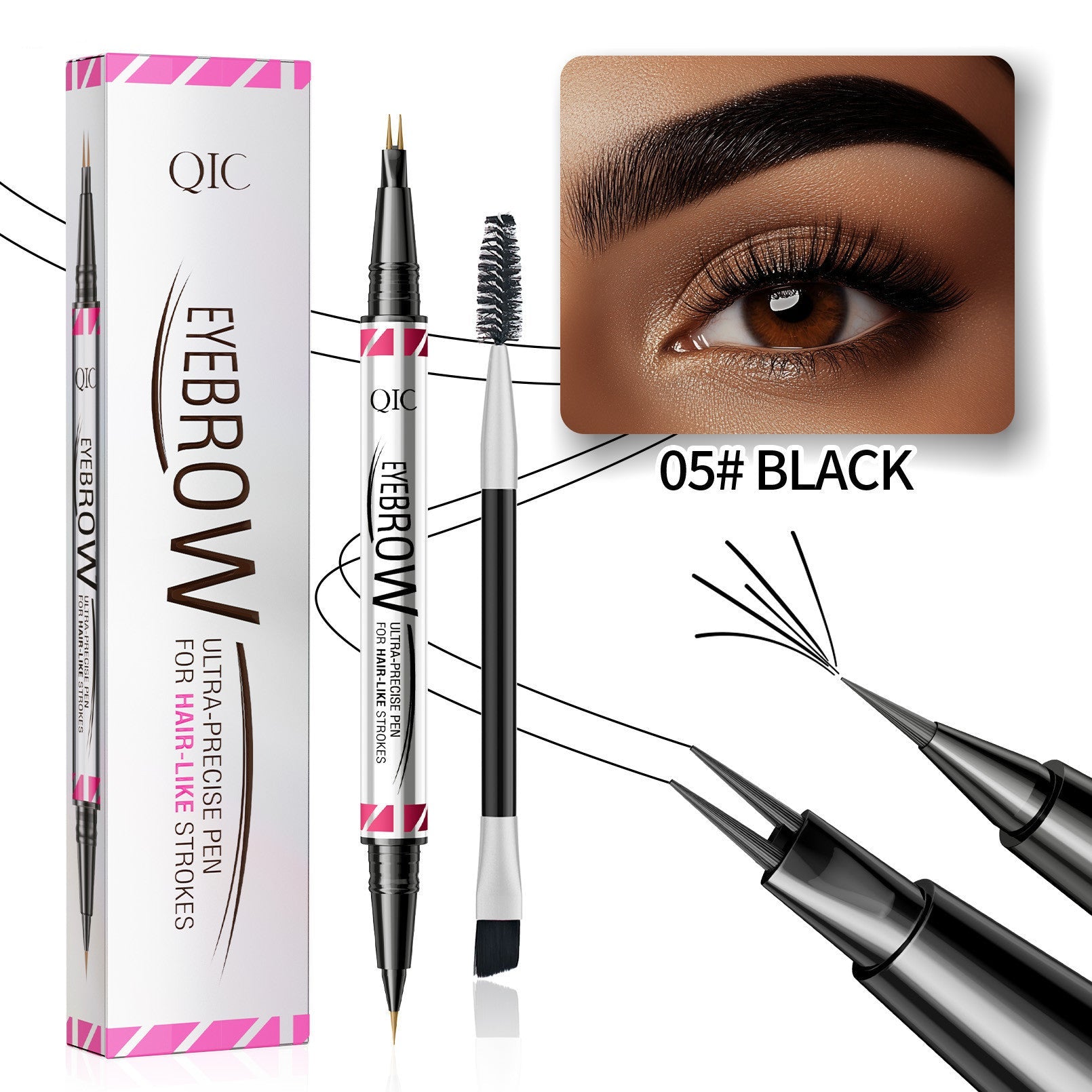 Long Lasting Fadeless Two-Fork Eyebrow Pencil in Multiple Shades - Teleplus sweat-proof long lasting fadeless two-fork