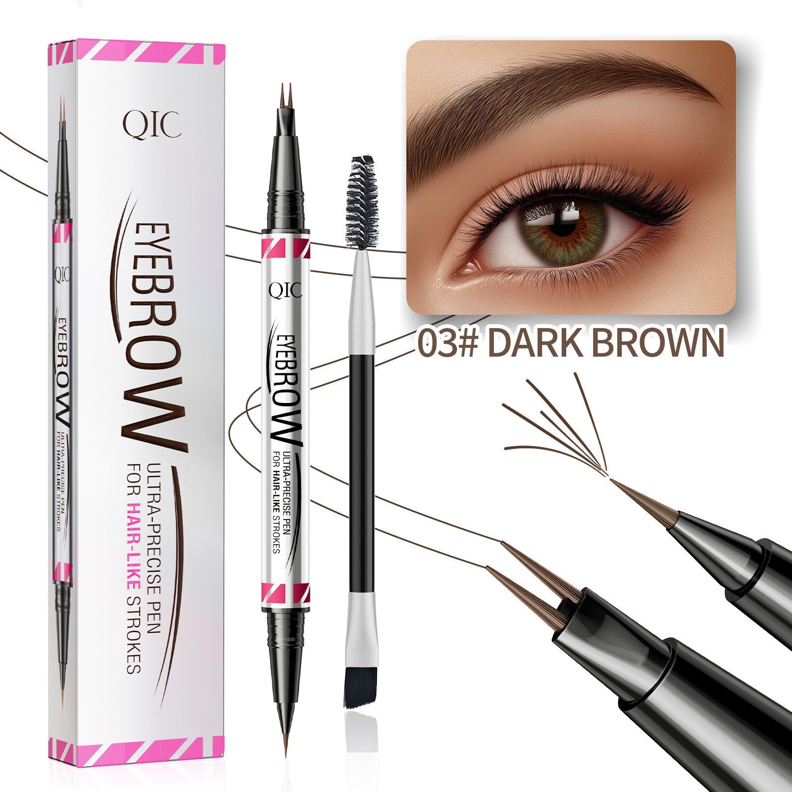 Long Lasting Fadeless Two-Fork Eyebrow Pencil in Multiple Shades - Teleplus sweat-proof long lasting fadeless two-fork