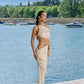 Long Skirt Two Piece Set Oblique Shoulder Spandex in Milky White Brown Blue - by Teleplus long skirt