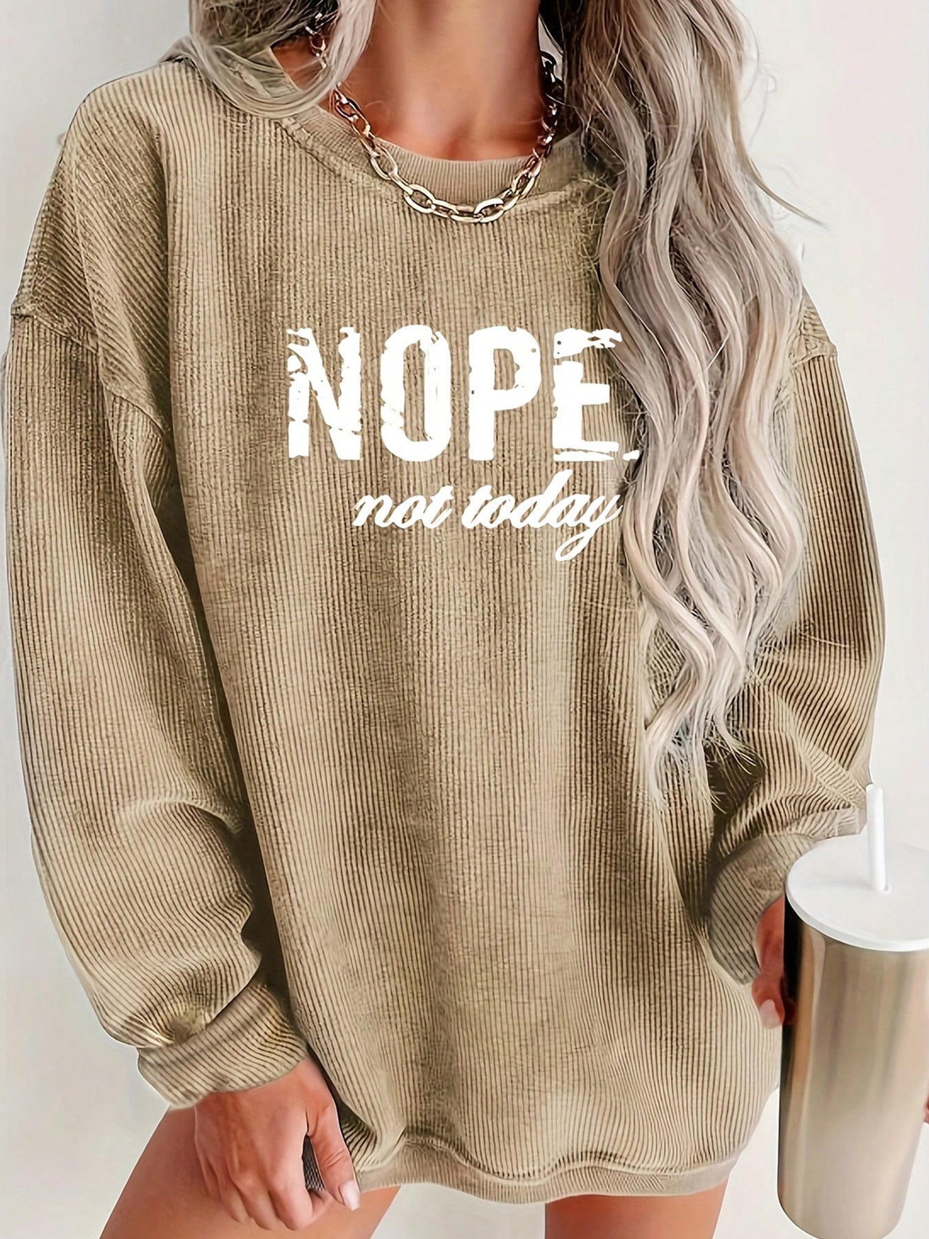 Long Sleeve 3D Letter Graphic Sweatshirt Polyester Drop Shoulder Pullover - Teleplus long sleeve