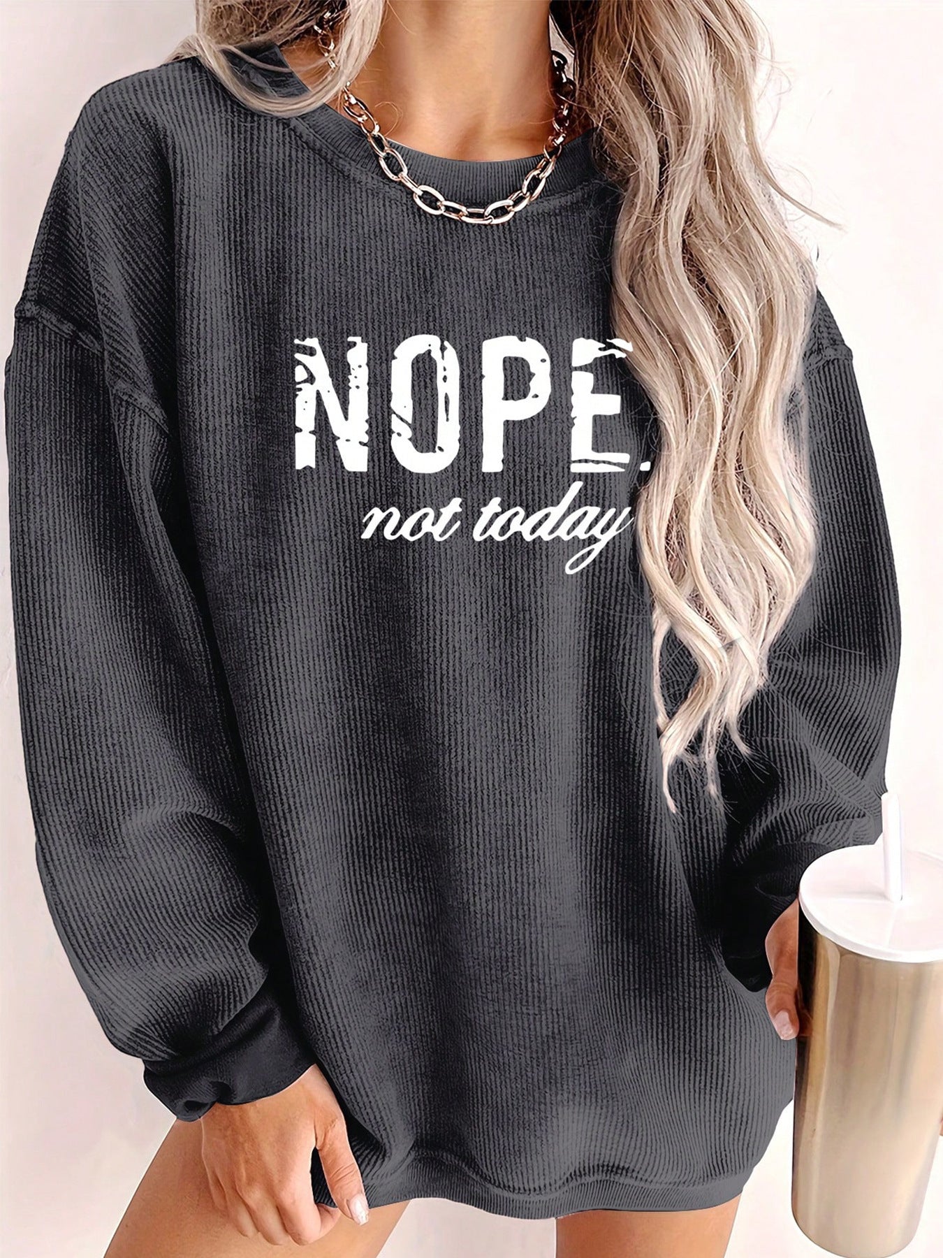 Long Sleeve 3D Letter Graphic Sweatshirt Polyester Drop Shoulder Pullover - Teleplus long sleeve
