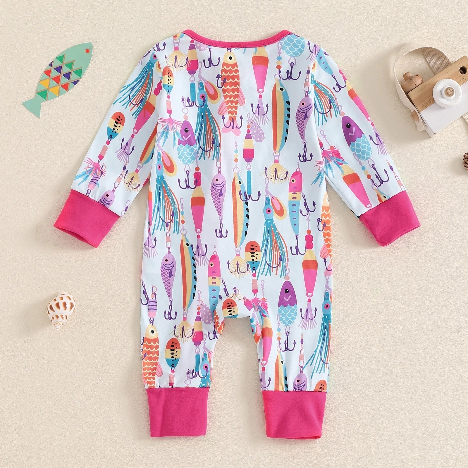 Long Sleeve Little Fish Printed One-piece - Long Sleeve Little Fish Outfit for Tiny Fashionistas