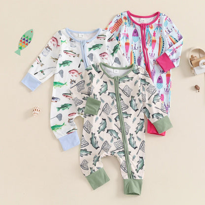 Long Sleeve Little Fish Printed One-piece - Long Sleeve Little Fish Outfit for Tiny Fashionistas