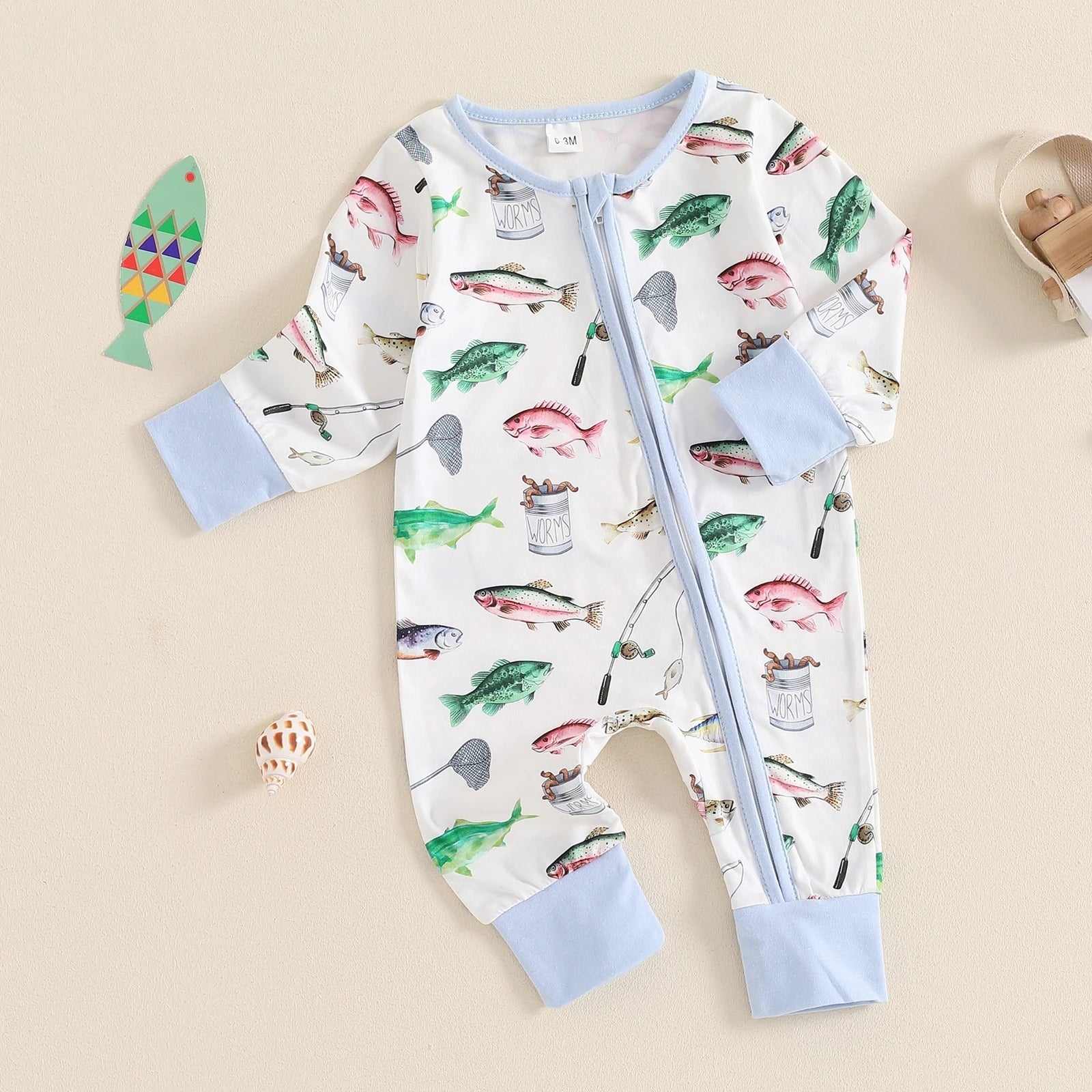 Long Sleeve Little Fish Printed One-piece - Long Sleeve Little Fish Outfit for Tiny Fashionistas