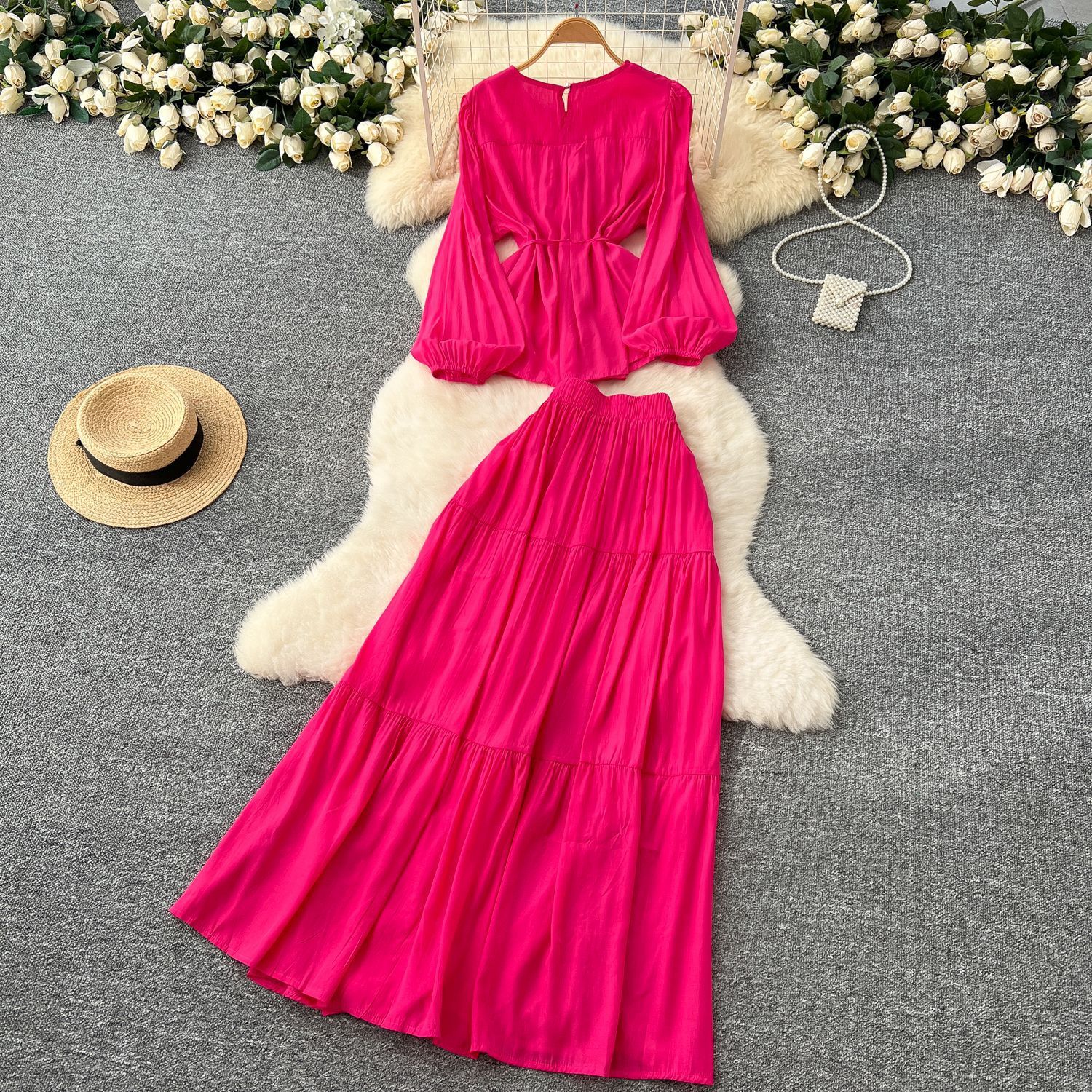 Long Sleeve Polyester A-Line Skirt in Multiple Colors for Women - Teleplus long sleeve