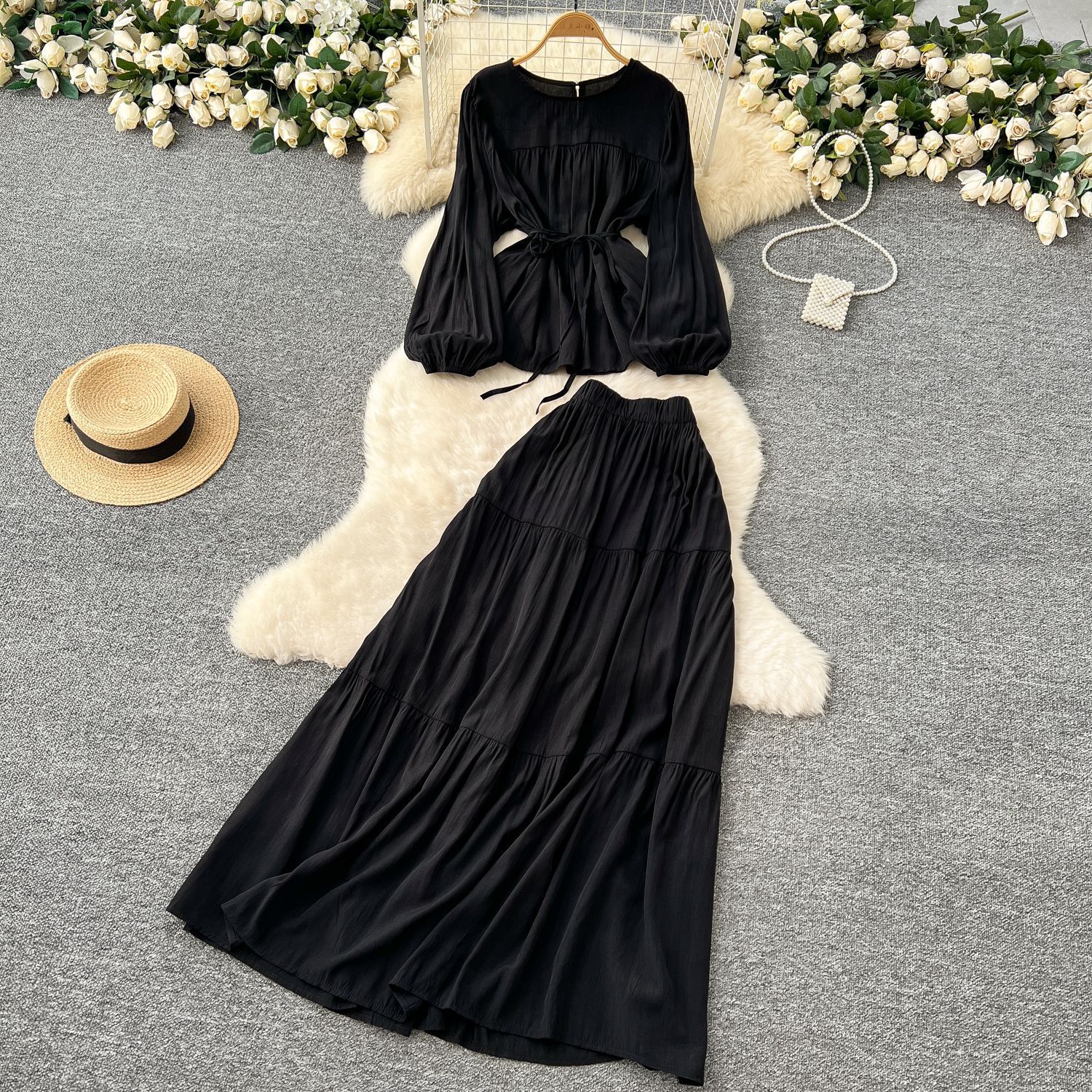 Polyester A-lijn rok met lange mouwen in meerdere kleuren voor vrouwen