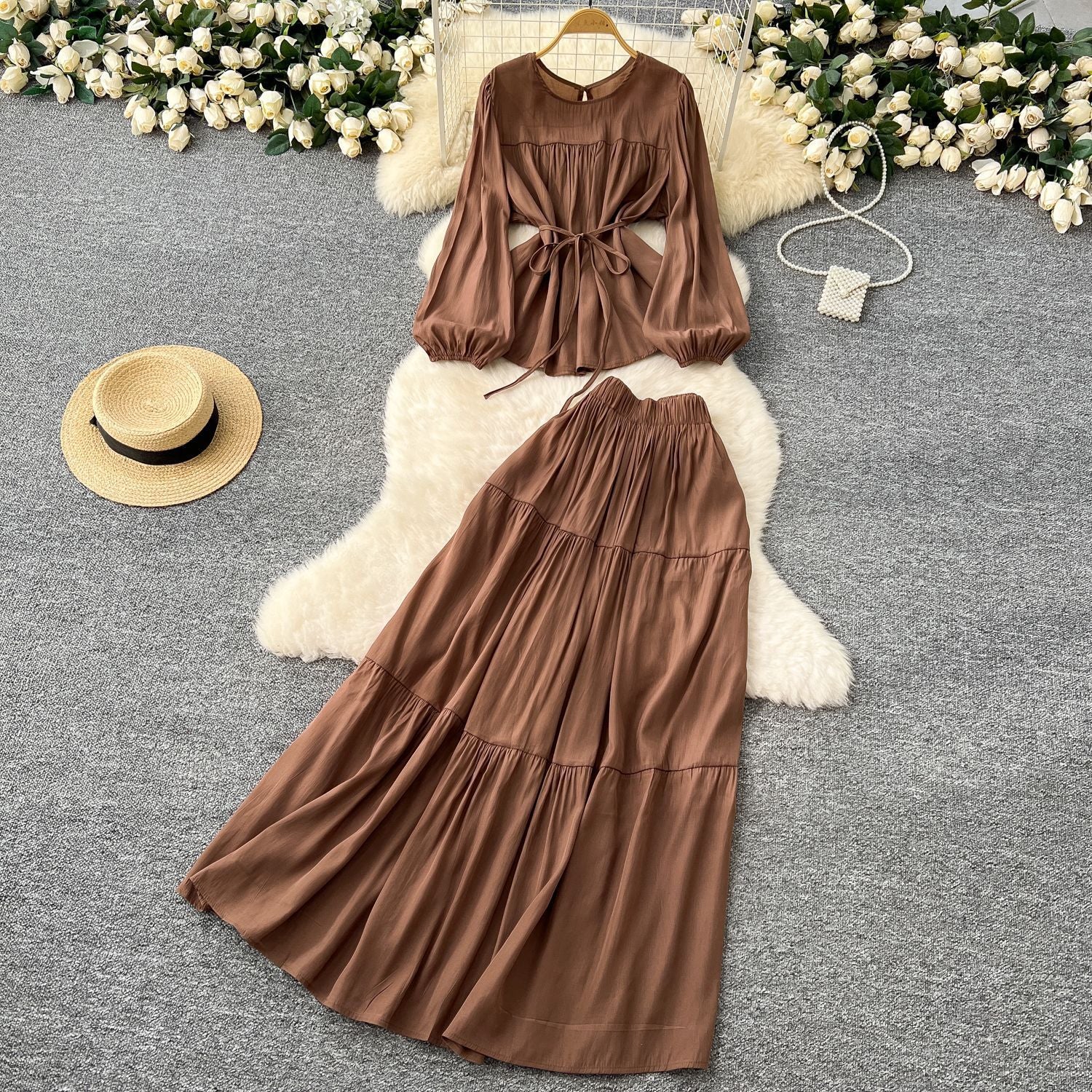 Long Sleeve Polyester A-Line Skirt in Multiple Colors for Women - Teleplus long sleeve