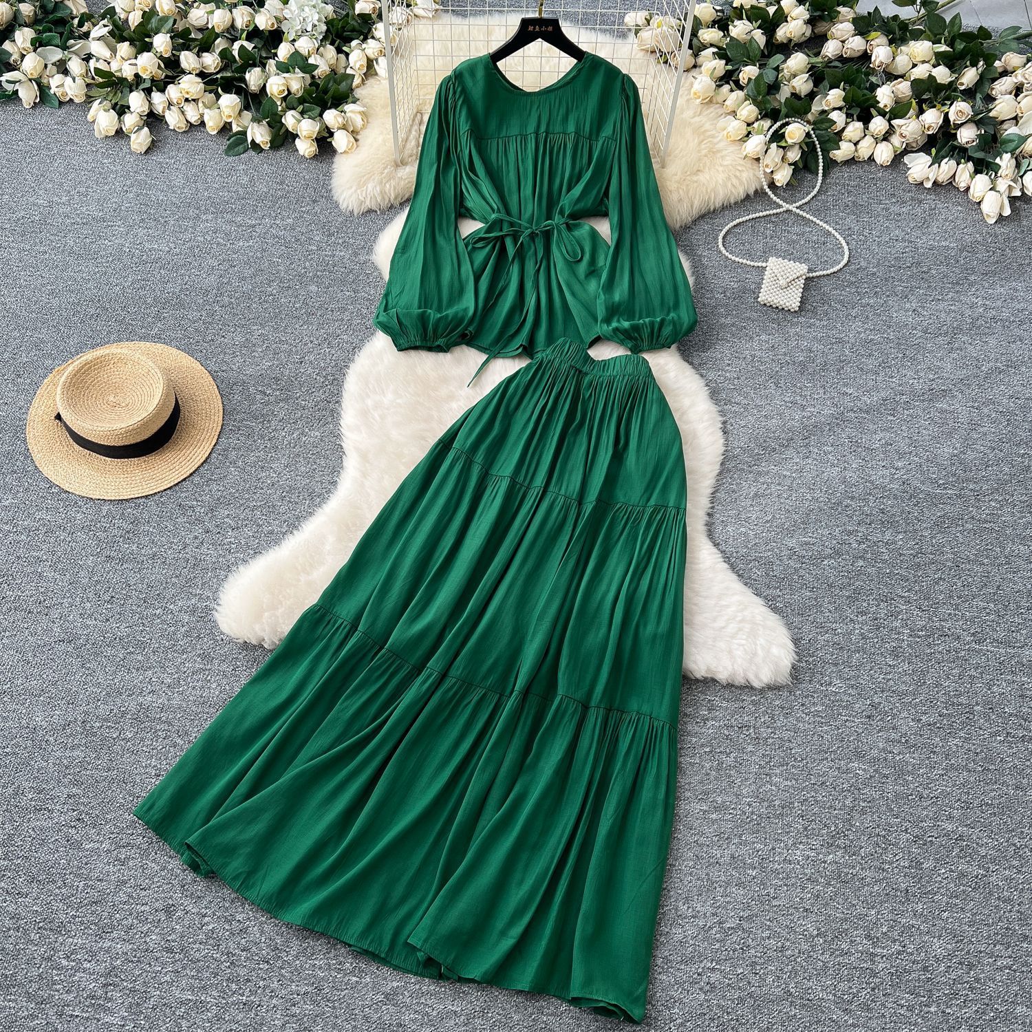 Long Sleeve Polyester A-Line Skirt in Multiple Colors for Women - Teleplus long sleeve