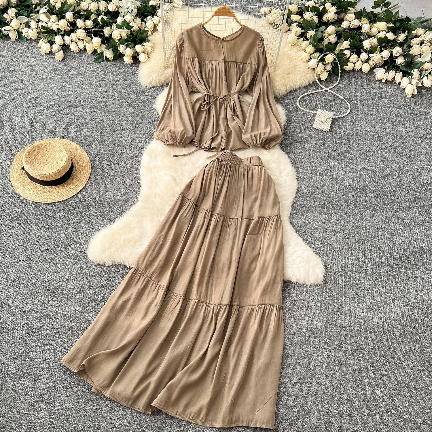 Long Sleeve Polyester A-Line Skirt in Multiple Colors for Women - Teleplus long sleeve