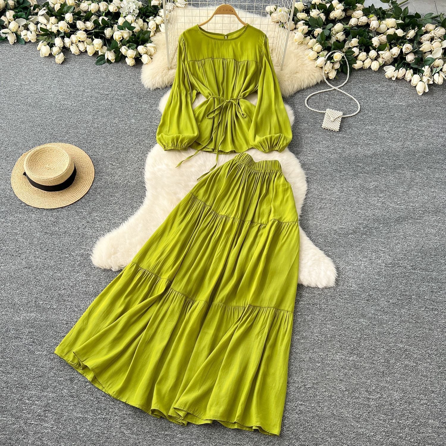 Long Sleeve Polyester A-Line Skirt in Multiple Colors for Women - Teleplus long sleeve