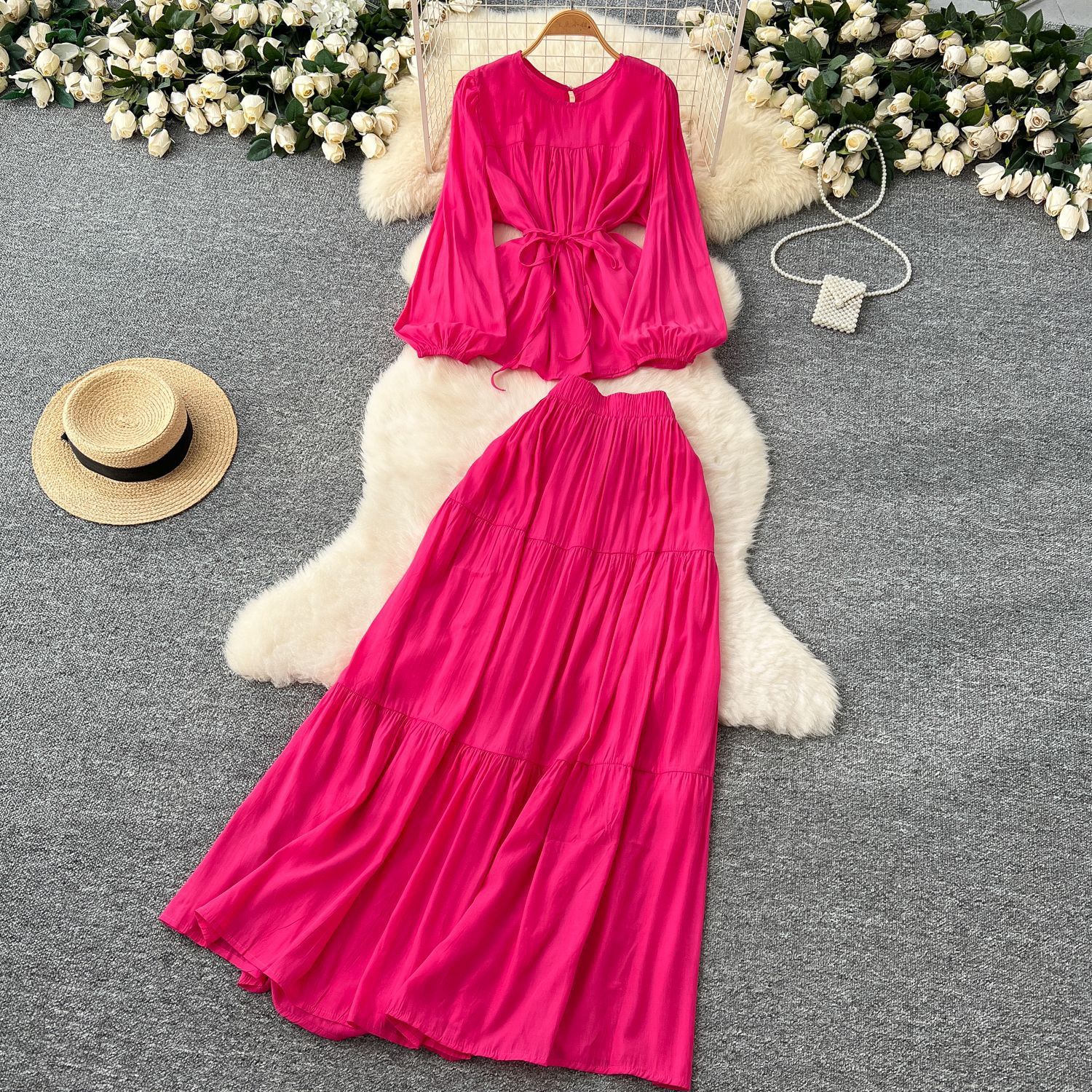 Polyester A-lijn rok met lange mouwen in meerdere kleuren voor vrouwen