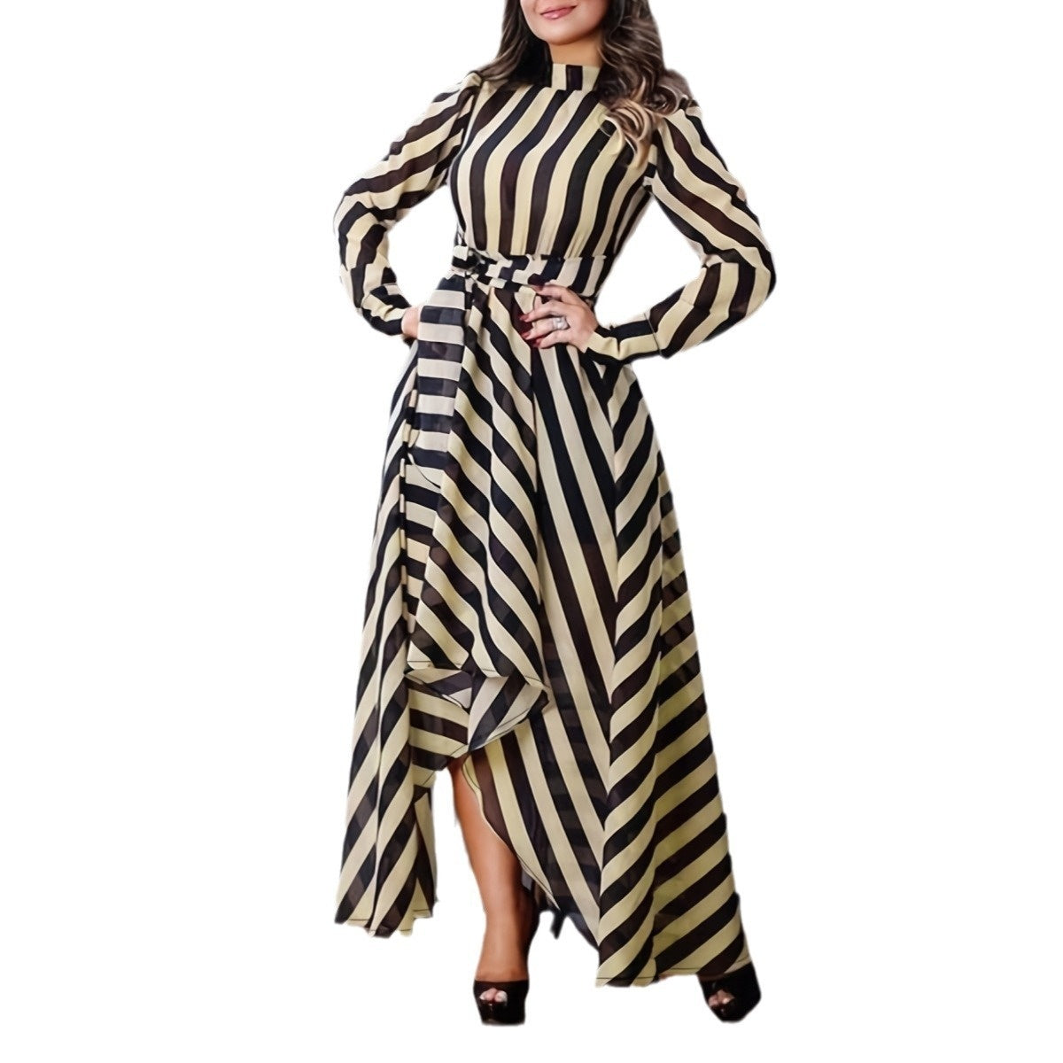 Long Sleeve Polyester Skirt Dress for Commuting with Print - Teleplus long sleeve