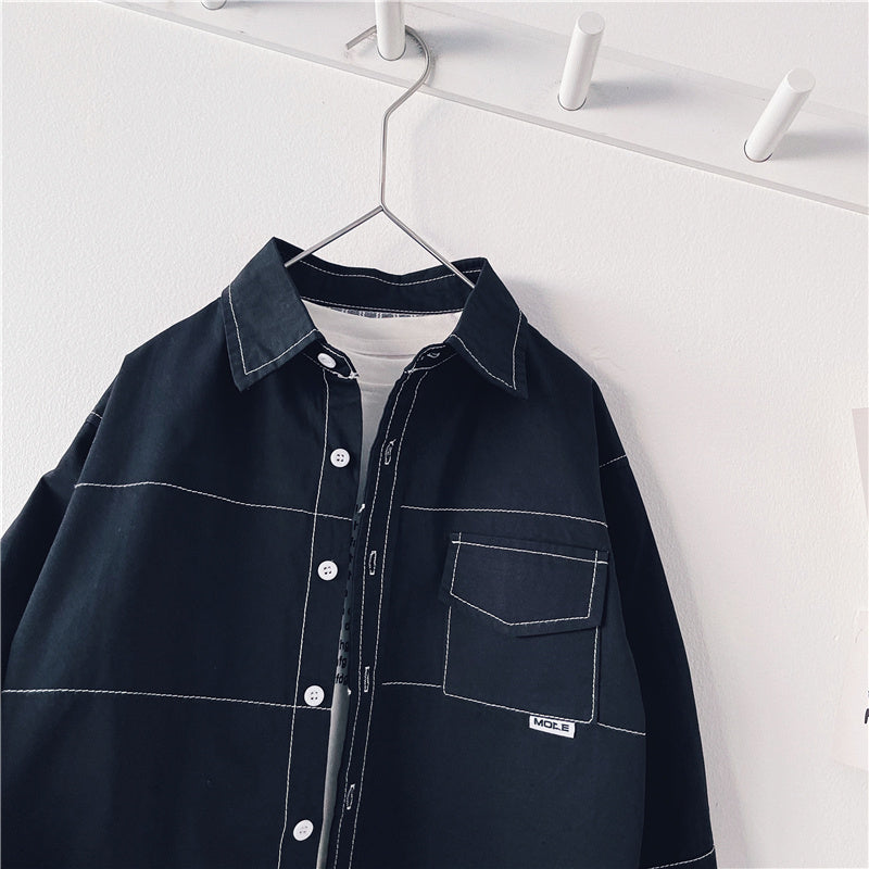 Long Sleeve Shirt with Cotton Collar and Pointed Lapel for Men in the United States - Teleplus long sleeve shirt united