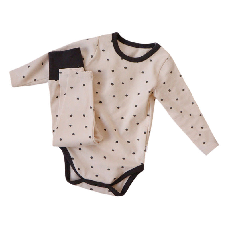 Long Sleeve Trousers Split High Waist Baby Bodysuit Suit - Beige Dot Bodysuit Fun for Tiny Fashionistas