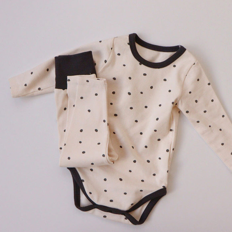 Long Sleeve Trousers Split High Waist Baby Bodysuit Suit - Beige Dot Bodysuit Fun for Tiny Fashionistas