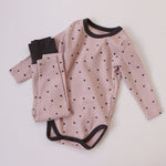 Long Sleeve Trousers Split High Waist Baby Bodysuit Suit - Beige Dot Bodysuit Fun for Tiny Fashionistas