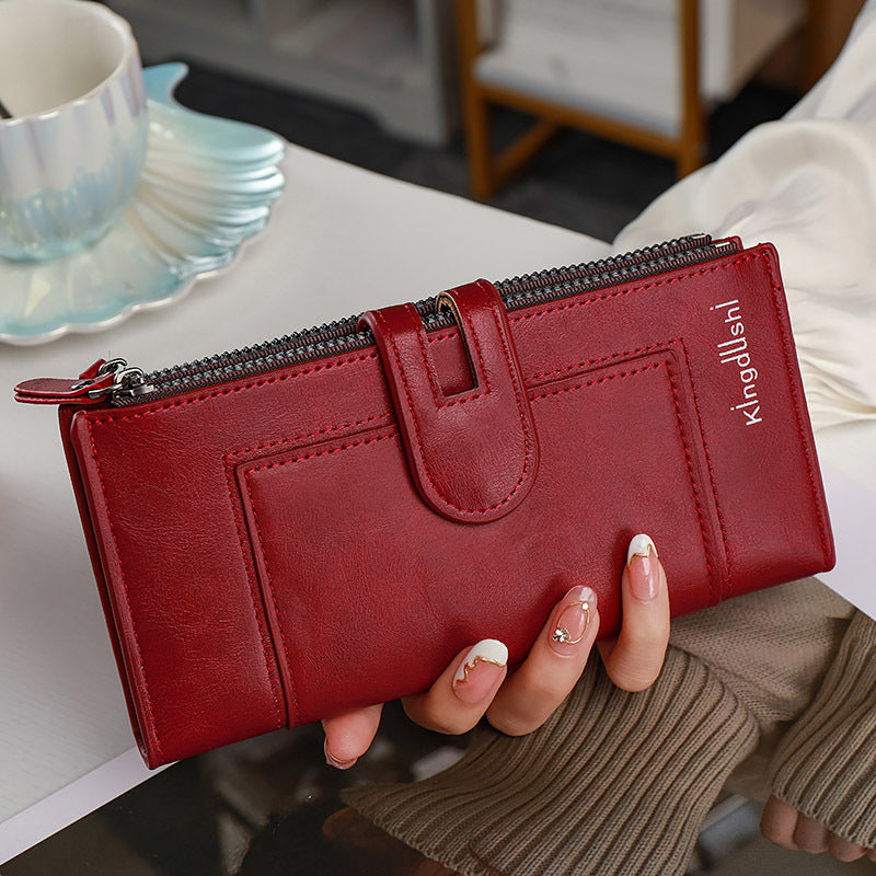 Long Wallet for Women in Solid Colors Waterproof PU Leather Urban Style - Zippered Long: Fashionably Functional Fun
