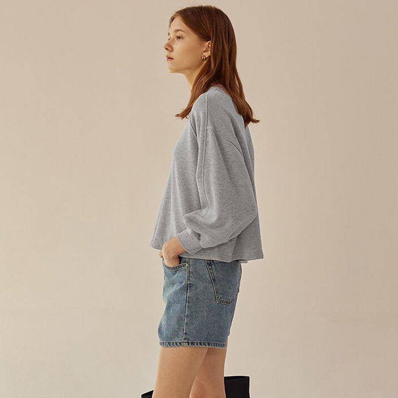 Loose Cotton Lantern Sleeve Pullover for Women Medium Casual Top - Teleplus lantern sleeve