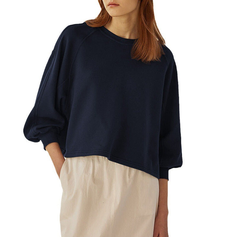 Loose Cotton Lantern Sleeve Pullover for Women Medium Casual Top - Teleplus lantern sleeve