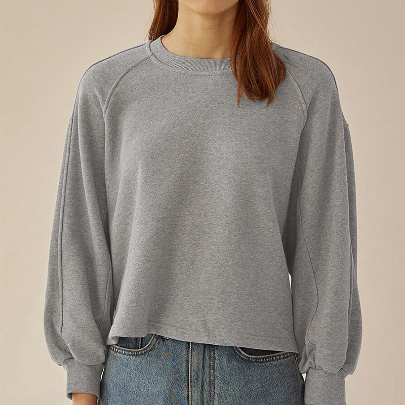 Loose Cotton Lantern Sleeve Pullover for Women Medium Casual Top - Teleplus lantern sleeve