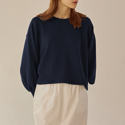 Loose Cotton Lantern Sleeve Pullover for Women Medium Casual Top - Teleplus lantern sleeve