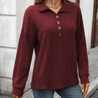 Loose Fit Button Pullover Blouse for Women Long Sleeve Comfy Work Top - Womens Teleplus