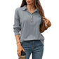 Loose Fit Button Pullover Blouse for Women Long Sleeve Comfy Work Top - Womens Teleplus