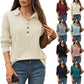 Loose Fit Button Pullover Blouse for Women Long Sleeve Comfy Work Top - Womens Teleplus
