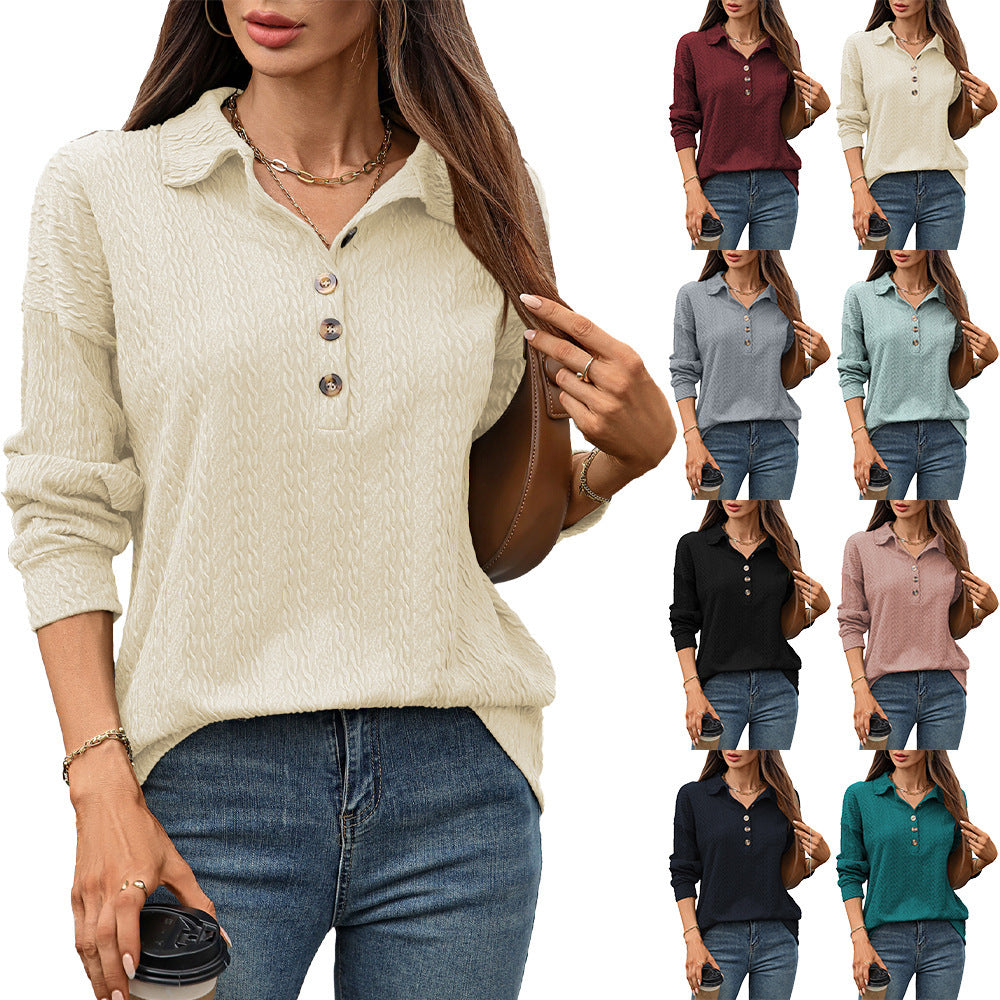 Loose Fit Button Pullover Blouse for Women Long Sleeve Comfy Work Top - Womens Teleplus