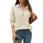 Loose Fit Button Pullover Blouse for Women Long Sleeve Comfy Work Top - Womens Teleplus