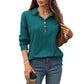 Loose Fit Button Pullover Blouse for Women Long Sleeve Comfy Work Top - Womens Teleplus