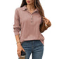 Loose Fit Button Pullover Blouse for Women Long Sleeve Comfy Work Top - Womens Teleplus