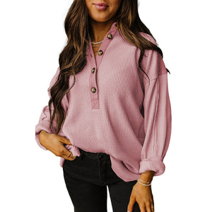 Loose Fit Japanese Korean Casual Pullover Top Solid Color Polyester Blouse - Teleplus