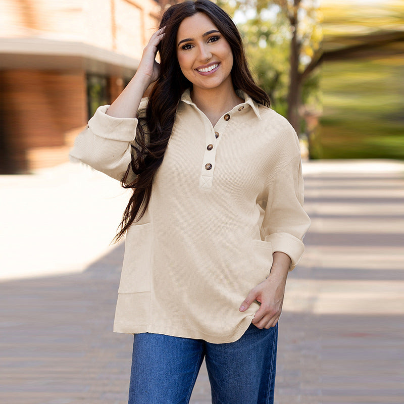 Loose Fit Japanese Korean Casual Pullover Top Solid Color Polyester Blouse - Teleplus