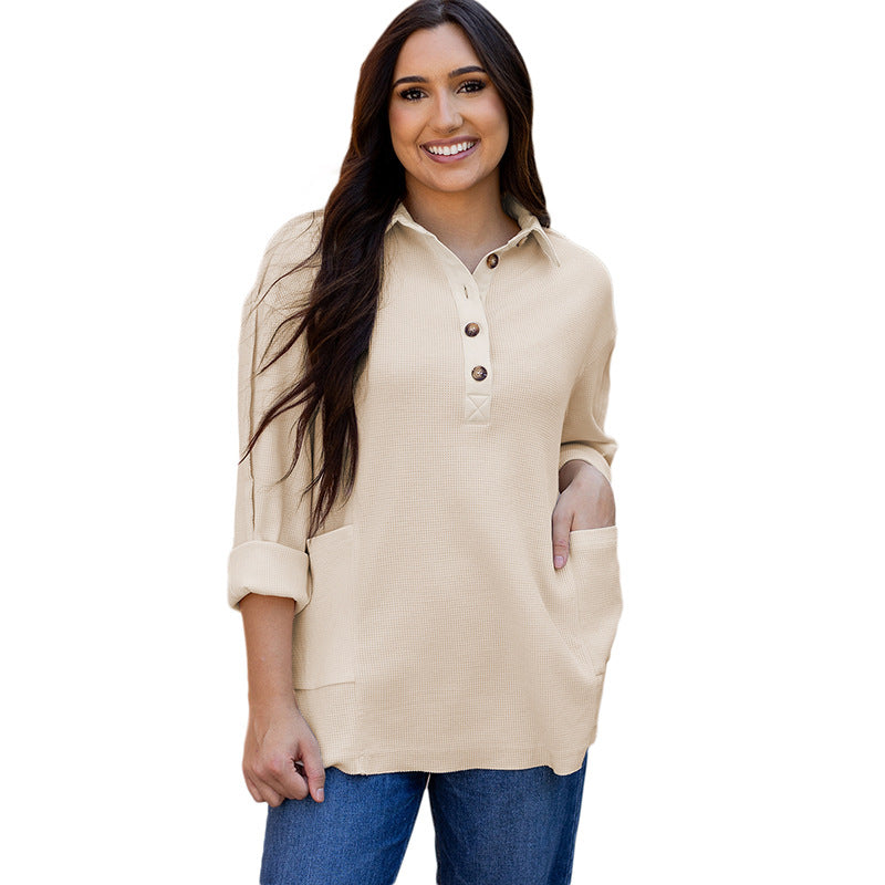 Loose Fit Japanese Korean Casual Pullover Top Solid Color Polyester Blouse - Teleplus