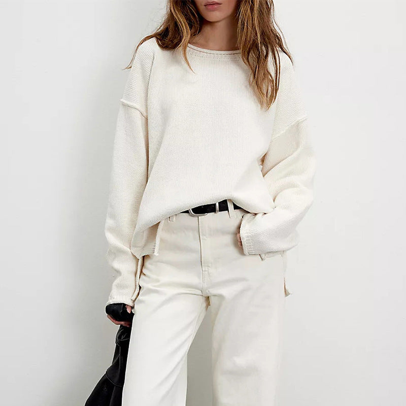 Loose Knit Viscose Pullover Sweater Women Long Sleeve Asian Size S-XL