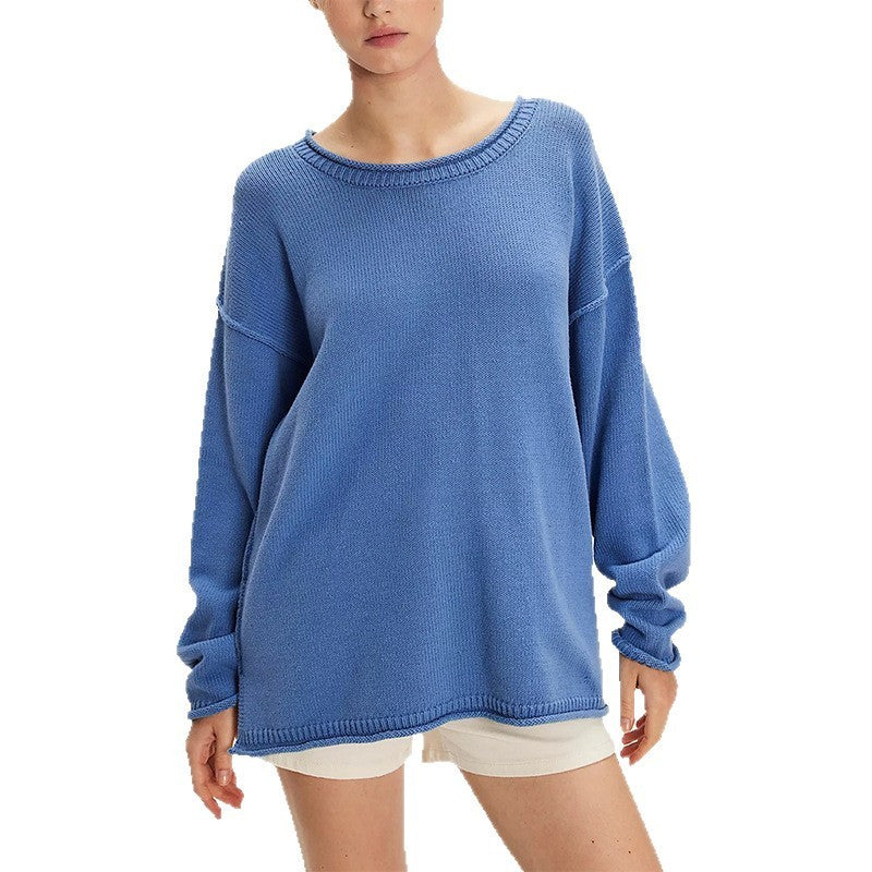 Loose Knit Viscose Pullover Sweater Women Long Sleeve Asian Size S-XL